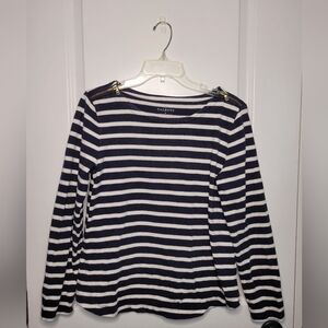 Talbots Navy and White Striped Top Long Sleeve Nautical Cruise Stretch Women's M